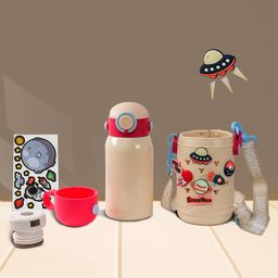 Yellow Bee Stainless Steel Space Theme Flask for Boys & Girls- 500 ml, Cream-50