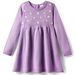 Babyhug Full Sleeves Sweater Knit Woollen Dress With Floral Design - Lilac-image-101