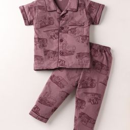 Evimo Single Jersey Half Sleeves Co-ords Night Suit with Vehicle Print - Plum-image-85