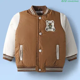 Babyoye Woven Full Sleeves Padded Hooded Jacket With Patch Detailing -Beige-picture-32