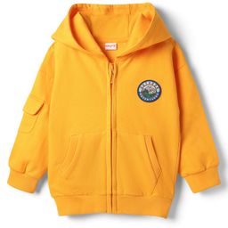 Babyhug Cotton Knit Full Sleeves Hooded Sweatjacket With Patch Detailing & Kangaroo Pockets - Yellow-picture-21