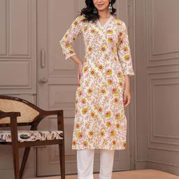 DAEVISH Floral Printed V-Neck Straight Kurta-image-24