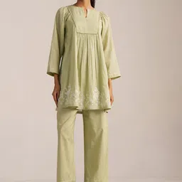 Ganga Embroidered Chanderi Silk Tunic With Trouser Co-Ords Set-picture-26