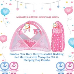 Kwitchy New Born Baby Bedding Set Mattress with Mosquito Net & Sleeping Bag Combo - Pink image 2