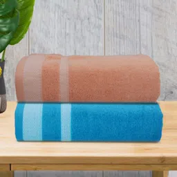 Myntra Elegant Homes Blue & Beige 2 Piece Striped Cotton 400 GSM Towel Set-image-39