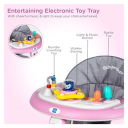 Mee Mee Premium Baby Walker 7 Point Height Adjustment,Parent Push Handle, Light Music Stimulation with Toy Tray Compact Portable - Pink image 3