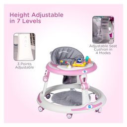 Mee Mee Premium Baby Walker 7 Point Height Adjustment,Parent Push Handle, Light Music Stimulation with Toy Tray Compact Portable - Pink image 4
