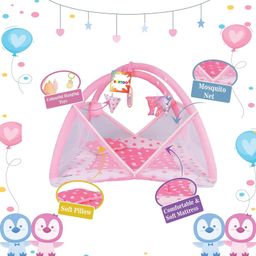 Kwitchy New Born Baby Bedding Set Mattress with Mosquito Net & Sleeping Bag Combo - Pink image 4