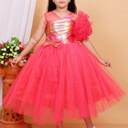 Jhilik Garments Girls Self Design Bow Net Fit & Flare Dress-15