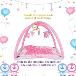 Kwitchy New Born Baby Bedding Set Mattress with Mosquito Net & Sleeping Bag Combo - Pink image 5