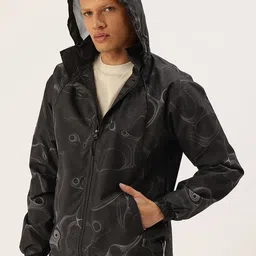 FIFTY TWO Abstract Printed Hooded Rain Jacket-image-77