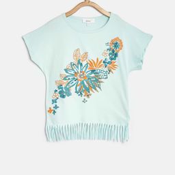 Sera Girls Mint Green Sequinned Printed Top-image-10