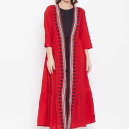 Kurti's by Menka Women Red & Black Printed Layered Maxi Dress-image-37