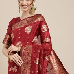 Saree mall Maroon Floral Silk Blend Banarasi Sarees-image-1