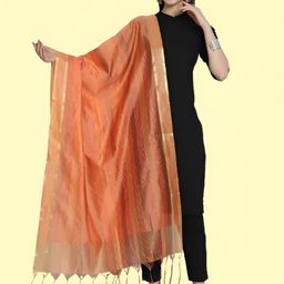 LOOM LEGACY Striped Woven Design Cotton Silk Dupatta-4