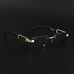 Irayz Men Black Rimless UV Protected Rectangle Sunglasses 5533-Gold-Black-image-33