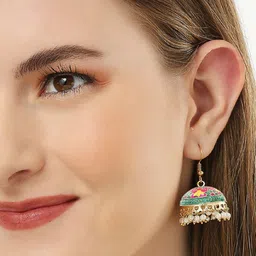 Anouk Artificial Beaded Dome Shaped Meenakari Jhumkas image 4
