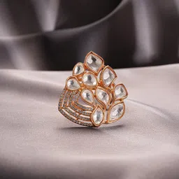 Saraf RS Jewellery Gold Plated Uncut Polki Mossanite Kundan Studded Adjustable Finger Ring-57