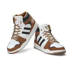 Field Care Men White & Tan Colourblocked Lace Up Round Toe PU High-Top Sneakers-picture-31