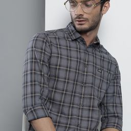 The Indian Garage Co Men Grey Slim Fit Tartan Checks Casual Shirt-image-92