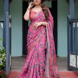 all about you Women Ethnic Motifs Printed Pure Linen Saree-23