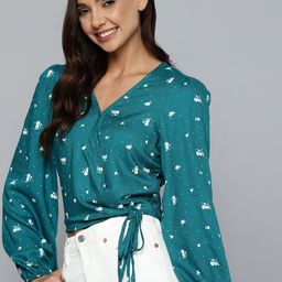 Mast & Harbour Blue & White Floral Print Wrap Top-picture-50
