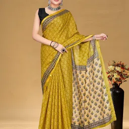 KALINI Floral Bagru Printed Pure Cotton Saree-image-23