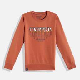Monte Carlo Boys Rust Orange & Grey Typography Printed Sweatshirt-image-97