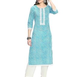 SINSINI Leheriya Printed Round Neck Gotta Patti Pure Cotton Straight Kurta-image-27