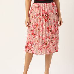 U&F Women Floral Print Flared Pleated A-Line Midi Skirt-image-96