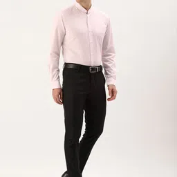 Peter England Slim Fit Band Collar Full Sleeves Self Design Formal Shirt-image-49