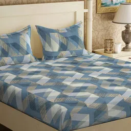 Myntra Elegant Homes Book Fold Turquoise Blue Printed 300TC King Bedsheet Set 2.5 x 2.25 m-image-101