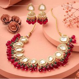 Zaveri Pearls Rani Pink Green Cluster Beads Stones Necklace Earring Set - ZPFK17798-picture-27