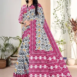 HERE&NOW Floral Block Print Sarees With Blouse-picture-31