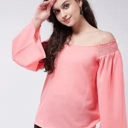 Zima Leto Off-Shoulder Smocked Detail Bardot Top-image-43