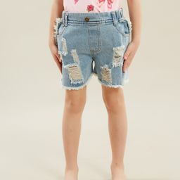 Kookie Kids Denim Mid Thigh Washed Short - Blue-image-21