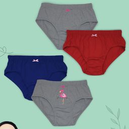 D'chica Solid And Printed Pack Of 4 Panties For Girls - Grey Red And Blue-image-40