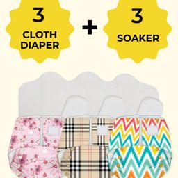 Snugkins Newborn Bliss Reusable Waterproof & Washable Cloth Diapers for Newborn  Contains 3 Diaper 3 Wet Free Organic Cotton Pad & 2 Booster Pad - Multicolour-17