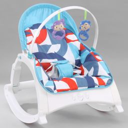 fab n funky 2 in 1 Musical Portable Baby  Rocker Cum Reclining Chair with Removable Food Tray  - Light Blue & White-picture-38