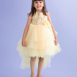 Babyhug Sleeveless Party Frock With Floral Corsage & Sequine Detailing - Yellow-image-69