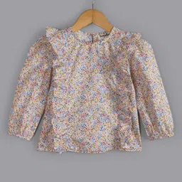 Hugsntugs Full Sleeves Seamless Ditsy Floral Printed & Frill Detailed Top - White & Multi Color-picture-24