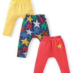 Babyhug Interlock Knit Full Length Diaper Legging Star Print Pack Of 3 - Multicolor-image-118