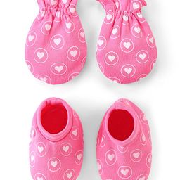 Babyhug 100% Cotton Interlock Mittens & Booties Set Hearts Print - Pink-image-54