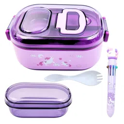 PLUSPOINT Stainless steel Lunch Box for kids Microwave Safe Insulated Tiffin Box Tableware Set Portable Containers Tiffin Box for School Boys, Girls (Unicorn-Purple)-picture-42