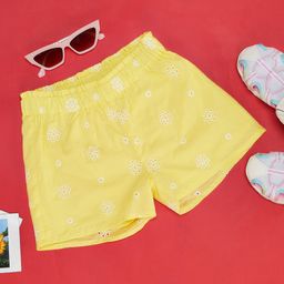 Pantaloons Junior Floral Schiffli Embroidered Shorts - Lemon Zest-image-32