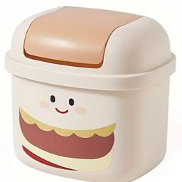Funeiko Cartoon Theme Mini Table Dustbin with Swing Top Lid  Beige-2