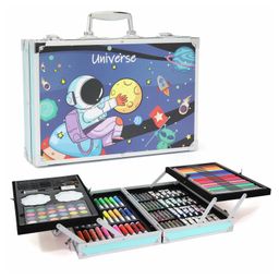 Aditi Toys Color Art Drawing Set 155 Pieces With Acrylic Paint, Colored Pencils, Oil Pastel Crayons, Sketch Pens, Watercolors, Brushes Big Coloring Suitcase, Portable Foldable Design with Carrying Handle and Snap Lock For Boys (Universe)-image-50