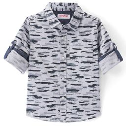 Babyhug Cotton Woven Full SleevesRegular Collar Printed Shirt - Grey-image-1