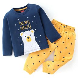 Babyhug Cotton Knit Full Sleeves Night Suit With Polar Bear Print - Navy Blue & Yellow-image-61