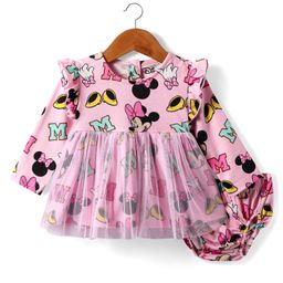 Babyhug Disney Single Jersey Knit Full Sleeves Minnie Mouse Printed Frock with Bloomer &Frill Detailing - Pink-picture-46